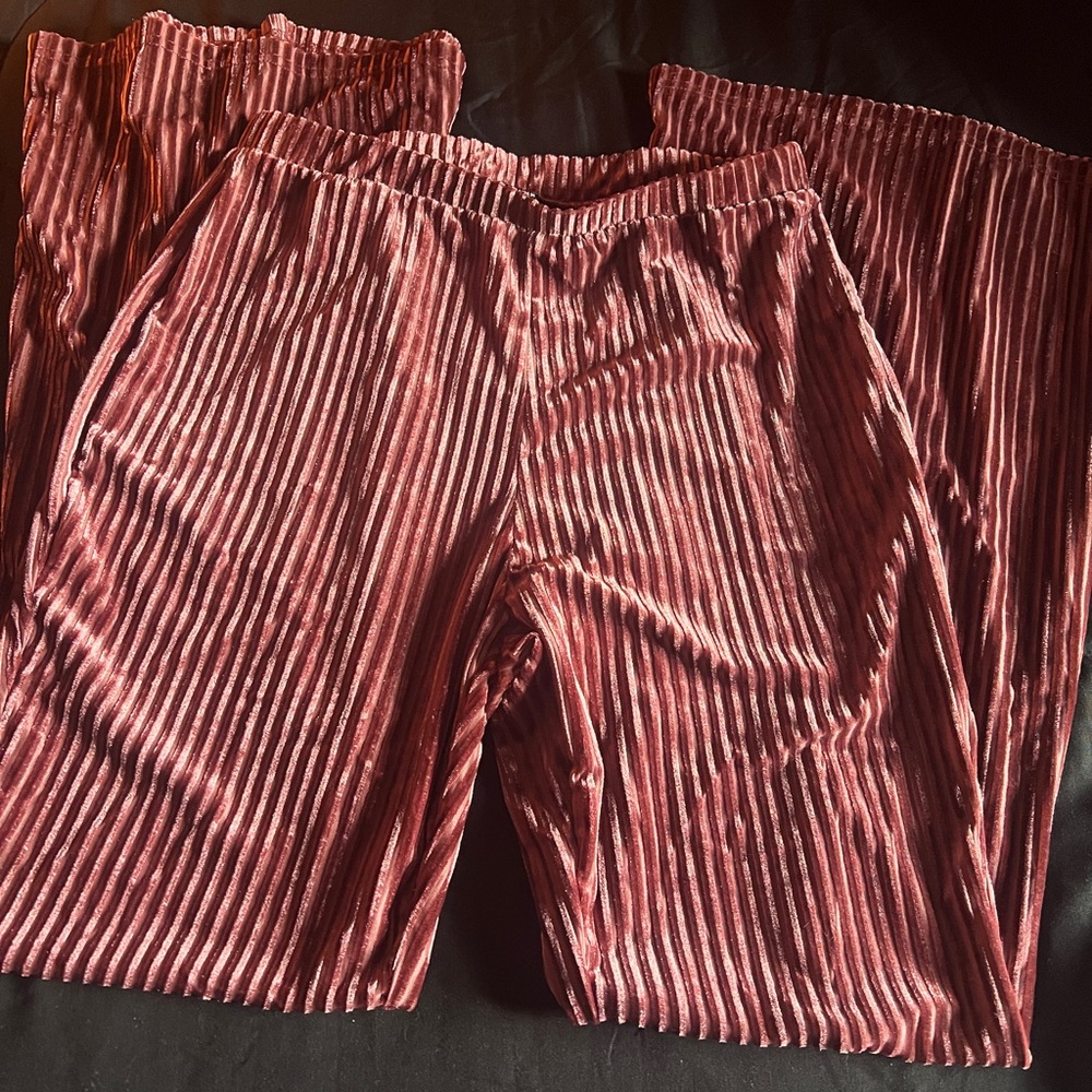 🦇SHEIN Rust Stretch Velvet Flare Bellbottom Pants L